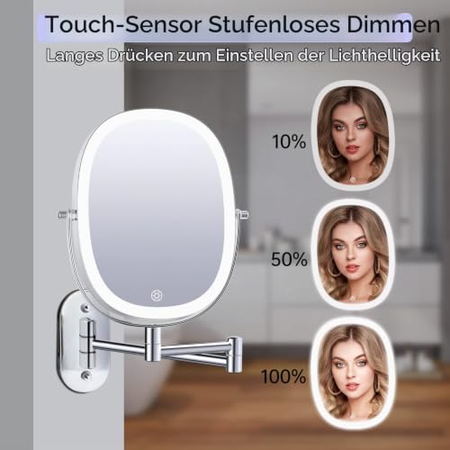 FUNTOUCH Wiederaufladbar Kosmetikspiegel mit 1X/7X Vergrößerung Beleuchtung – Ansicht 5