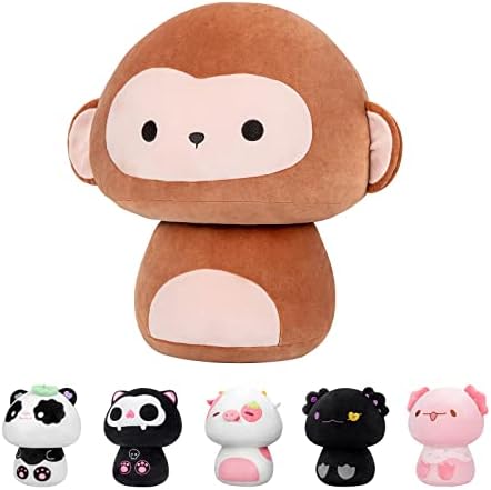 Mewaii 14” Mushroom Plush, Cute Monkey Plush Pillow Soft Plushies Squishy Pillow, Monkey Stuffed Animals Kawaii Plush Toys Decoration Gift for Girls Boys