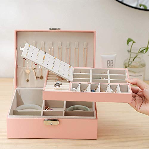 EKKONG Schmuckkästchen Damen Schmuckkästchen Reise PU-Leder Schmuckkoffer Klein Schmuckbox, Schmuckkästchen Mädchen, Schmuck Aufbewahrungsbox für Ringe, Ohrringe, Armbänder und Halsketten (Pink)