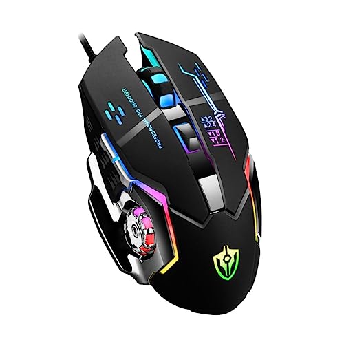 Yardenfun Mouse Da Gioco Meccanico in Metallo Pesante Luce Led, Pulsanti Programmabili Macro e Dpi Regolabile Per Gamer e Ufficio, Design Ergonomico Nero