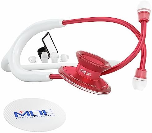 MDF Instruments COLMED MDF® Acoustica® Deluxe Lightweight Dual Head Stethoscope - Free-Parts-for-Life & - Red And White (MDF747XP-R29)