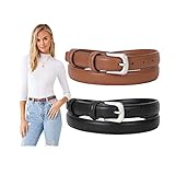 2 Pack Ladies Skinny Thin Leather Belts for Women Jeans with Pin Alloy Buckle Fashion Waist Belt for...