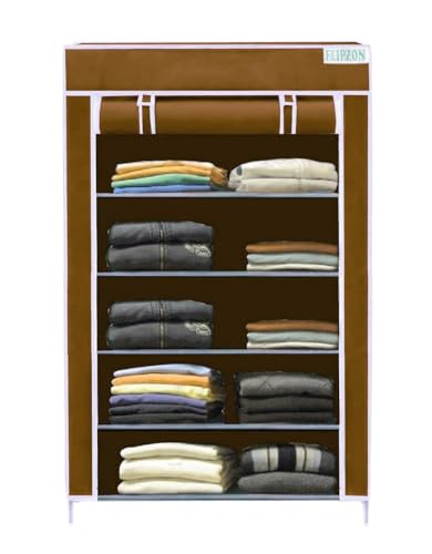 Image of FLIPZON | 5 Shelves Baby Foldable Wardrobe | Non-Woven Fabric Shelves | Brown