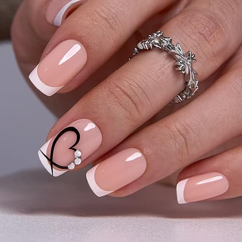 CurvLife Medium Square French Tip Press On Nails, Love Edge Pink, Soft Gel