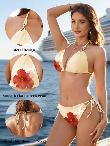 Charming Ashley Women's 2 Piece Swimsuit Floral Printed String Bikini High Cut Matel Detail Adjustable Sexy Swimwear Apricot — view 5