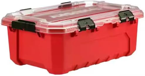 12-Gal. Professional Heavy Duty Waterproof Stackable Plastic Storage Container with Hinged Lid in Red