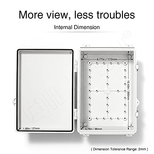 Qilipsu Waterproof Outdoor Junction Box, Ip67 Abs Plastic Electrical Enclosure With Mounting Plate, Wall Brackets, Weatherproof Hinged Grey Cover For Projects (11.2"X7.7"X5.1") #TOP3