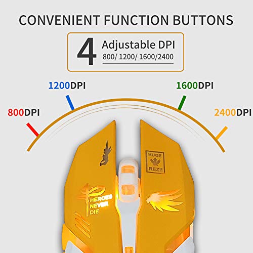 Greshare Gaming Mouse,7 Colors Backlit Optical Game Mice Ergonomic Usb Wired With 2400 Dpi And 6 Buttons 4 Shooting For Computer/Win/Mac/Linux/Andriod/Ios. (Yellow) #TOP4