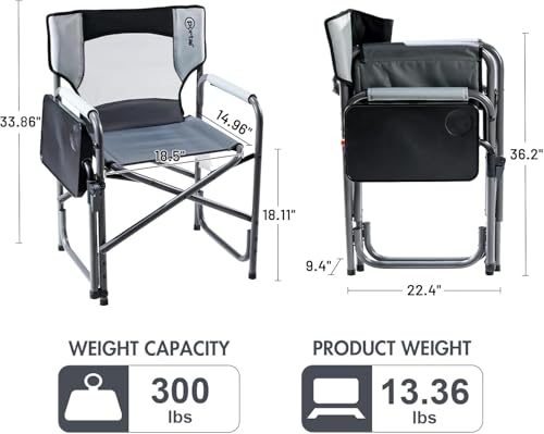 Portal Director Camping Chair with Rotating Side Table, Supports Up to 300 lb, Gray Color - Image 3