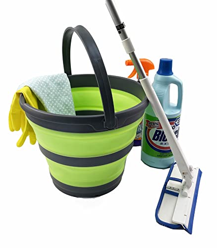 Image of SAMMART 10L (2.6 Gallon) Collapsible Plastic Bucket - Foldable Round Tub - Portable Fishing Water Pail - Space Saving Outdoor Waterpot, Size 33cm Dia (Grey /Grass Green)