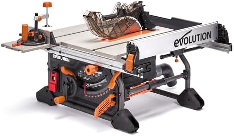 Evolution R10TS 10" Jobsite Table Saw | 15A Powerful Motor | Multi-Material Cutting | 10" TCT Blade | 26” Rip Capacity | 3-3/8” Cut Depth | 0-45º Bevel | Precision Fence | Portable & Heavy-Duty