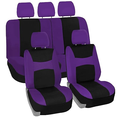 Image of FH Group Universal Car Seat Covers Full Set for SUV Truck Sedan Vans | Waterproof All-Purpose Cloth Seat Cover Set Airbag Compatible Washable Split Bench Protector Interior Upgrade - Purple