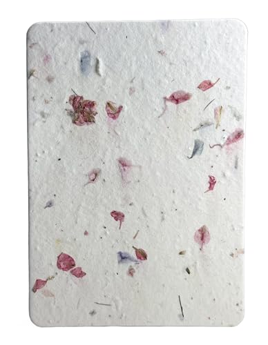 Of The Earth Handmade Paper - Wildflower Seed Paper Rounded Flat Panels - Embedded with Petals & Seeds - 5" x 7" - Set of 10 (17s Pink Recycled)