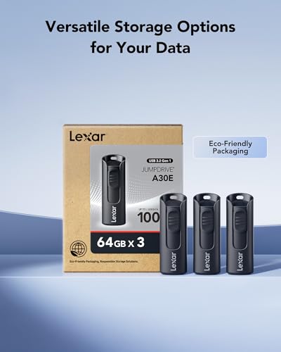 Lexar A30E USB 3.2 Gen 1 Flash Drive 64GB 3-Pack | Thumb Drive up to 100MB/s, Storage Expansion and Backup for PC and Mac systems view 8