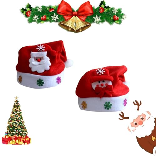 Gorro pai Natal crianças, gorro de pai natal, gorro de Natal, gorro de Natal para crianças, gorro de Natal, gorro de Natal para crianças, gorro de Natal clássico para festas, 2 peças