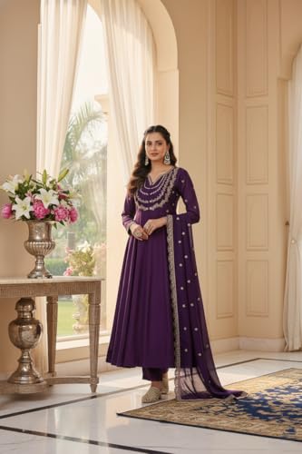 Image of Yashika Women's Silk Blend Embroidered Anarkali Kurta Set with Dupatta | Full Length Ethnic Wear for Women | Wedding
