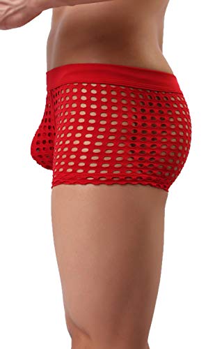 Linemoon Mens Sexy Underwear Boxer Brief For Sex Mesh See Through Red Lingerie, X-Large #TOP3