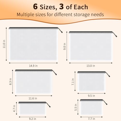 Image of Umriox Zipper Mesh Document Pouch, 6 Assorted Size (Black, 18 Packs), Clear Zipper Pouches, Waterproof Travel Pouch for Office Supplies, Puzzles, Board Games and Craft Projects