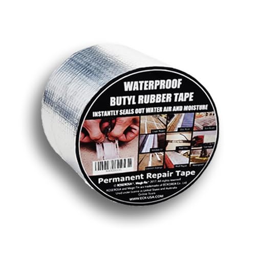 ROSEROSA Professional Waterproof Butyl Rubber Tape External Aluminium Foil Suitable for Roof Leak, Surface Crack, Window Sill Gap, Pipe Rupture, Boat Sealing, Etc (10cm X 5meter, silver)