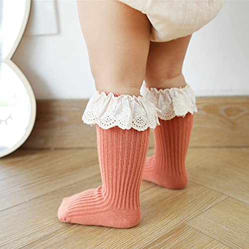 Houseyuan Infant Frilly Baby Girls Knee High Socks 0-3 Months White Newborn Thigh Lace Ruffle Long Socks Toddler Tights Stockings 4 Pairs 6-12 Months thumb #7