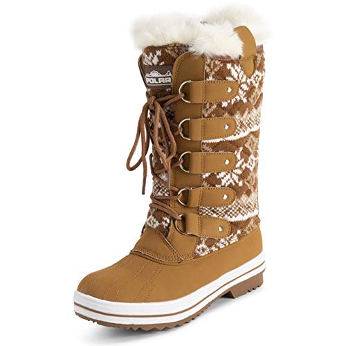 Polar Femmes Matelassée Grand Neige Imperméable L'hiver Fausse Fourrure Semelle En Caoutchouc Bottes - Tan Carde - UK6/EU39 - YC0628