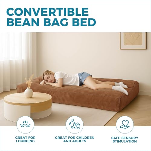 Image of Big Bean Bag Chairs for Adults,Bean Bag with Filler Included,Memory Foam Bean Bag,Giant beanbag,Suitable for Reading Chairs in Living Room, Bedroom and Dormitory. (Coffee Color, Bean Bag Bed)