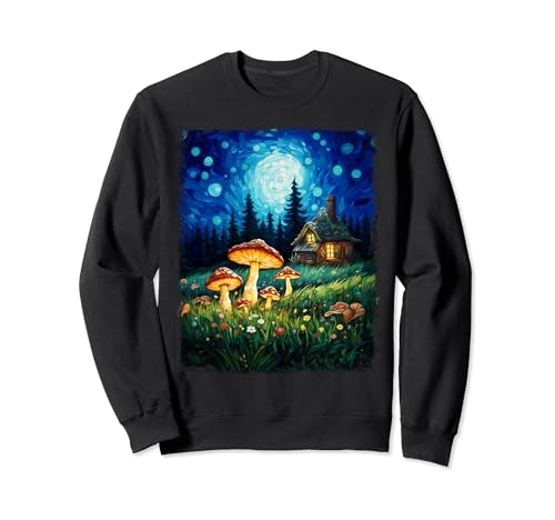 Cottagecore Pintura estética de la noche estrellada de hongos de la naturaleza Sudadera