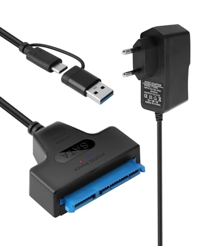 Adaptador sata a usb 3.0, Cable SATA a USB Compatible SSD HDD 2,5' y 3,5', hasta 5Gbps con UASP, Incluye Fuente 12V 2A, Compatible con Windows, Mac OS, Linux para Disco Duro Externo Interno, 30cm