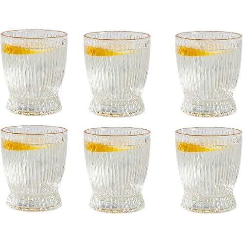 otoye 厚底耐熱ガラス製で広口・洗いやすい。お茶・ウイスキー・ビール・コーヒーなど多飲料対応,日常使い・来客用・オフィスに最適。おしゃれな透明デザインが雰囲気を引き立て,家庭用やプレゼントにも活用可能です。 (6個金色の輪郭)