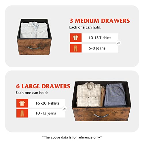 Wlive 9-Drawer Dresser, Fabric Storage Tower For Bedroom, Hallway, Nursery, Closet, Tall Chest Organizer Unit With Fabric Bins, Steel Frame, Wood Top, Easy Pull Handle, Rustic Brown Wood Grain Print #TOP4