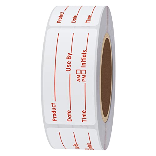 Hybsk 1 X 2 Inch Shelf Life Labels For Food Rotation Use By Food Preparation Stickers Prep Date Total 500 Labels Per Roll (Red) #TOP2