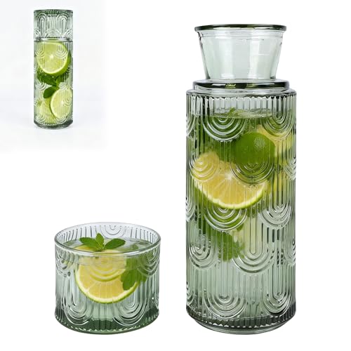 Image of Bedside Carafe and Glass Set, Water Jug with Tumbler Cup, 640 ml/21.6 oz