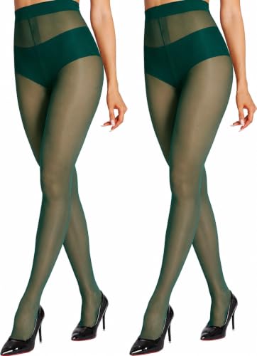 Image of HONENNA Sheer Tights for Women 2 Pairs Ultra Thin Reinforced T Crotch Control Top Pantyhose Stockings
