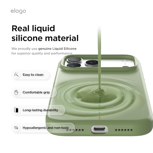 Image of elago for iPhone 17 Pro Max Case, Premium Magnetic Silicone Case, Compatible with MagSafe, Liquid Silicone Material, Protective Cover, Shockproof, Slim Phone, 6.9 inch (Cedar Green)