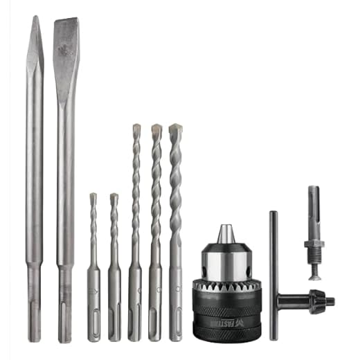 Kit SDS Plus Fasterr para Martelete – Mandril 13mm FST095 + Ponteira 14x250mm + Talhadeira 14x250mm + Jogo de Brocas SDS Plus