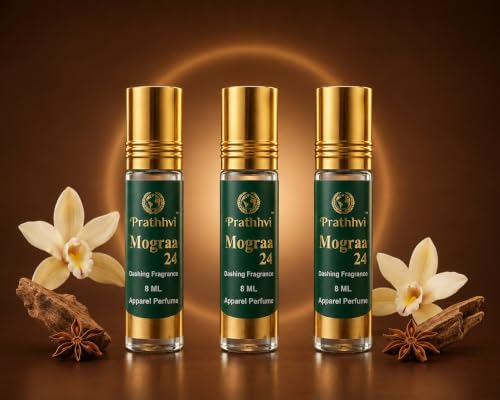 Image of Mograa Attar Roll-On Perfume Oil 8 ml x 3 | Alcohol Free | Long Lasting Rich Fragrance | Men & Women | Pocket Size Travel Friendly Roll On | Daily Wear (Pack of 3)
