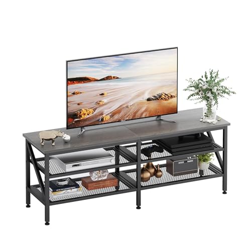 Mexin TV Stand for 55 65 Inch TV, 55 Inch TV Stands for Living Room and Bedroom, Industrial Television Stands, Entertainment Center with Storage, Modern TV Console, Grey Oak, G-TWDSG-55-GO