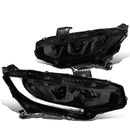 Dna Motoring Hl-Oh-Hc16-Sm-Cl1 Smoke Lens Projector Headlights With Led Drl Bar Replacement For 16-18 Civic #TOP14