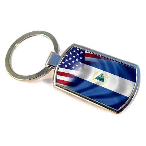 ExpressItBest Premium Key Ring with Flag of Nicaragua and USA Cover