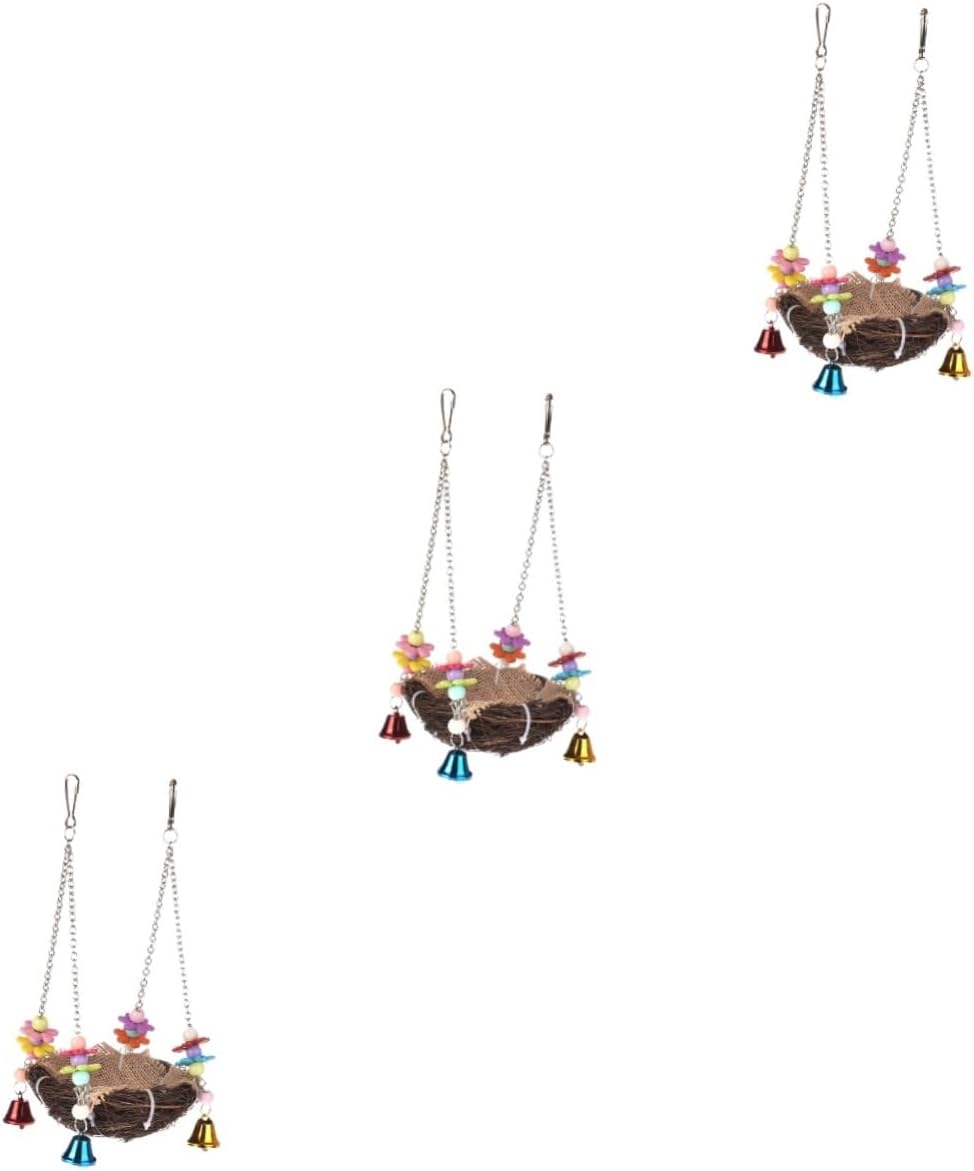 VANZACK 3pcs Hanging Parakeet Nest Rattan Parrot House Lightweight Bird Nest for Pets for Garden Decor Comfortable Sleeping Environment