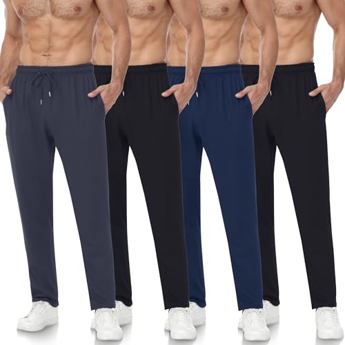 4 Pack Mens Athletic Sweatpants with Zipper Pockets,Track Pants Joggers for Men,Workout Casual Hiking Jogging Pants Men