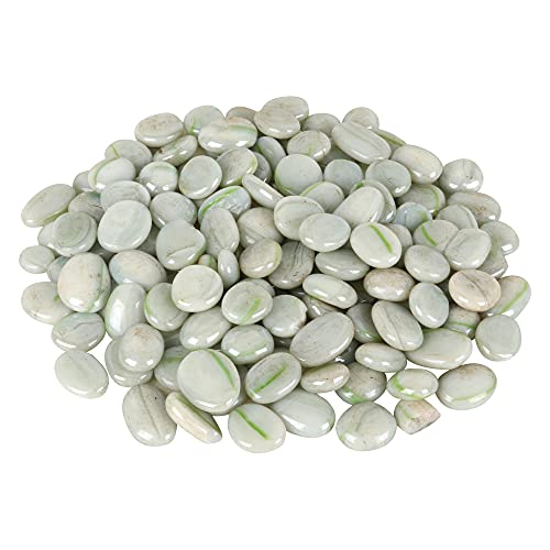 Image of Color Stone Decorative Shiny Glossy Flower Glass Pebbles for Vase Fillers Plant Pots Home Table Garden & Outdoor Decoration (White & Green 2Kg)