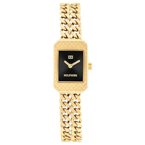 Image of Tommy Hilfiger Sarah Qtz Basic Mini Analog with Black Dial Gold Stainless Steel Strap Watch for Women - TH1782842W