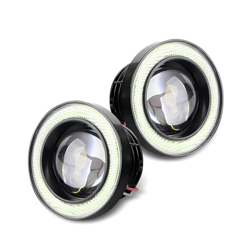 Fiknonk 2 PCS Fog Lights LED, 3 Inch Angel Eye Halo LED Fog Light with COB Chip, Super Bright White Driving Light Kit, Universal for Most Cars, Trucks, SUVs (Black)