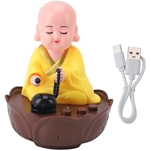 Little Monk Chanting Buddha Figurine Statue,Musical Nodding Monk Figurine Decoration Moving Head Buddha Statue with USB Charging Cable,Model Decor for Home Desktop Car OrnamentYellow
