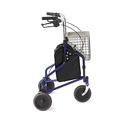 Medline 3-Wheel Ultralight Steel Rollator, Supports Up To 275 Lbs, 8" Wheels, Blue #TOP7