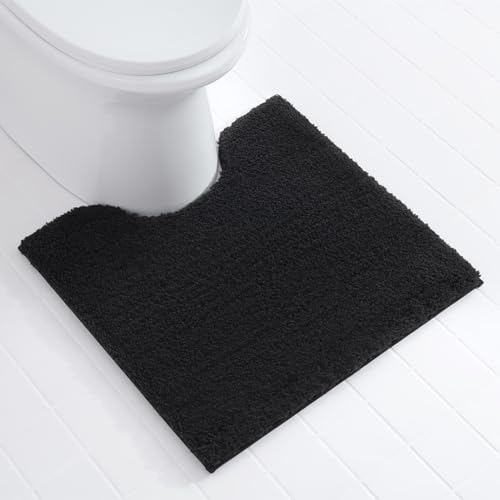 クモリ(Kumori) トイレマット 「足さら瞬乾」 長毛 ふわふわ 厚手 やさしい踏み心地 高吸水 速乾 滑り止め付き 洗える 無地 シンプル U字型 55×58cm ブラックの商品画像（Amazon）