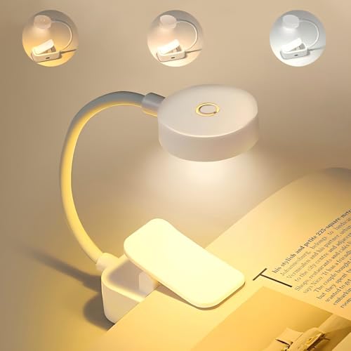 4 LED Clip on Reading Light, 3 Eye-Protecting Modes Flexible Book Light Lamp (Warm&Cool White) -Stepless Dimming, Portable and Ultra-Lightweight, Clip on to Book, Desk, Battery Powered
