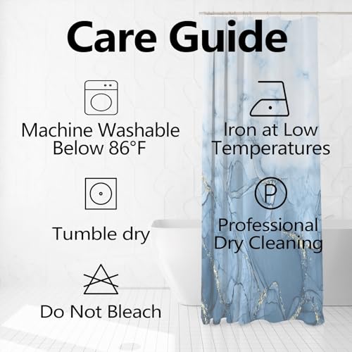 Rideau de douche bleu clair en tissu imperméable et lavable avec crochets inclus - 8
