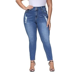 Womens Plus Size Skinny Jeans Stretchy High Waisted Ripped Distressed Ankle Jean